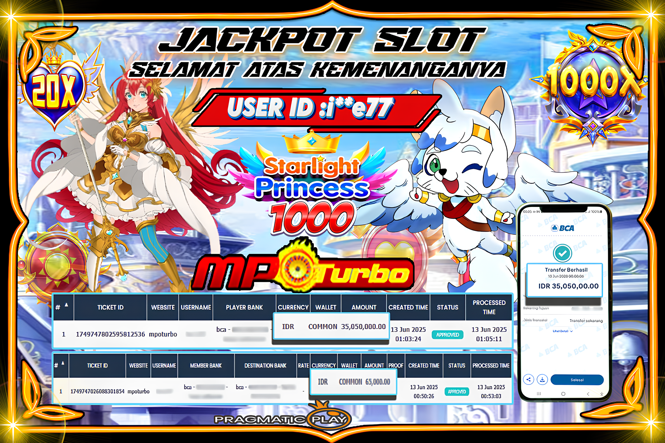 MPOTURBO JACKPOT SLOT STARLIGHT PRINCESS 1000- PRAGMATIC PLAY Rp 35,050,000.00,- LUNAS